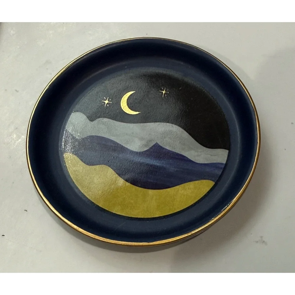 Scout‎ Curated Wears Celestial Trinket Dish Moon Stars Black Navy Gold 2pc New